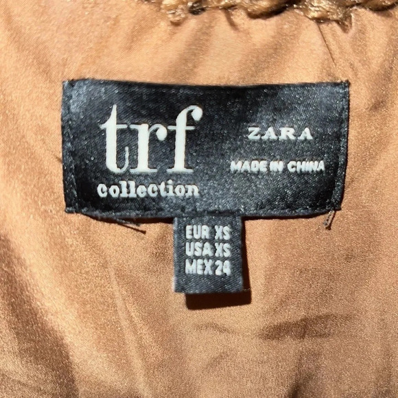 Zara tan fuzzy Sherpa bumper jacket Sz  XS - Picture 4 of 16